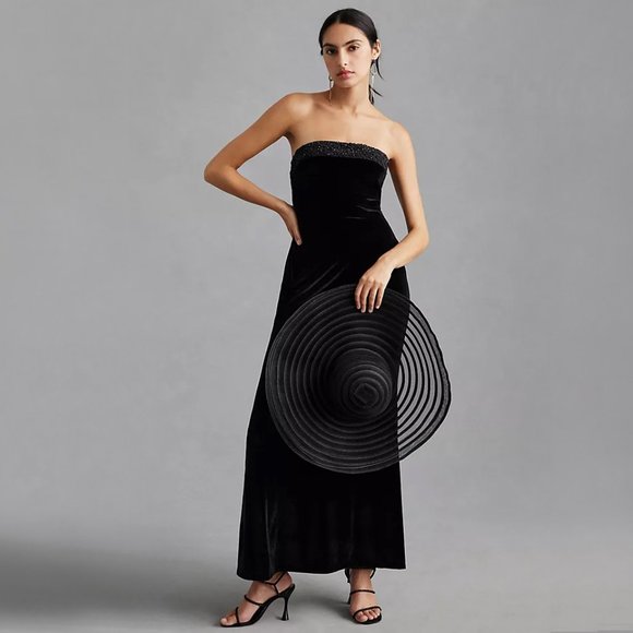 Payal Jain | Strapless Beaded Velvet Column Maxi Gown | NWT - Picture 1 of 11
